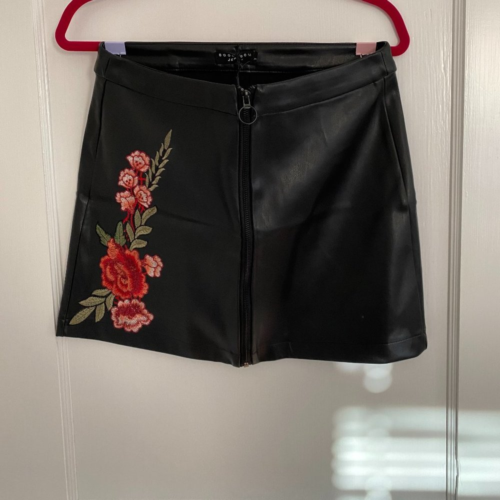 Black Floral Leather Skirt